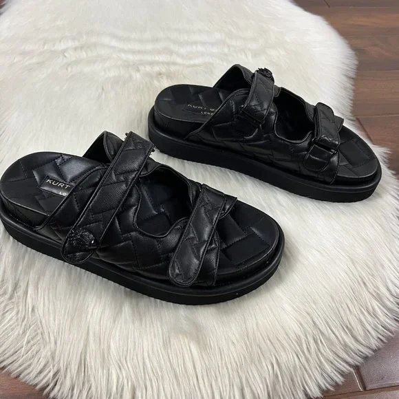 Kurt Geiger Men's Size 43.5 / US 10.5 Black Leather Quilted Orson Slide Sandals - Picture 2 of 13